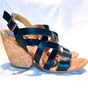 KORKS BLACK LEATHER CORK SANDALS